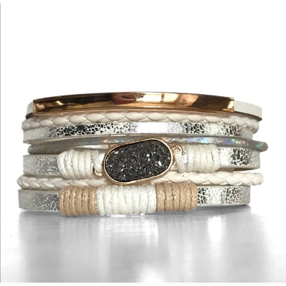 1 LEFT! Druzy Stone Layered Magnetic Women’s Cute Trendy Bracelet - Picture 3 of 5